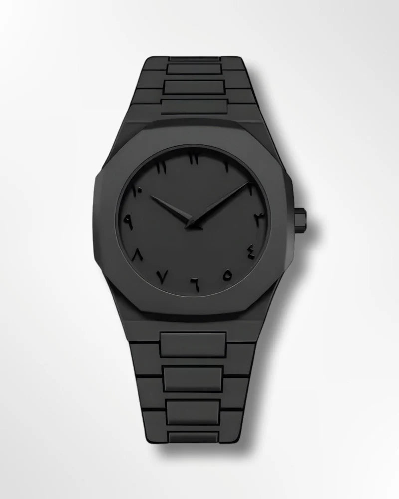 Stainless Steel Arabic Watch For Men Islamic Calligraphy Watch Black Dial